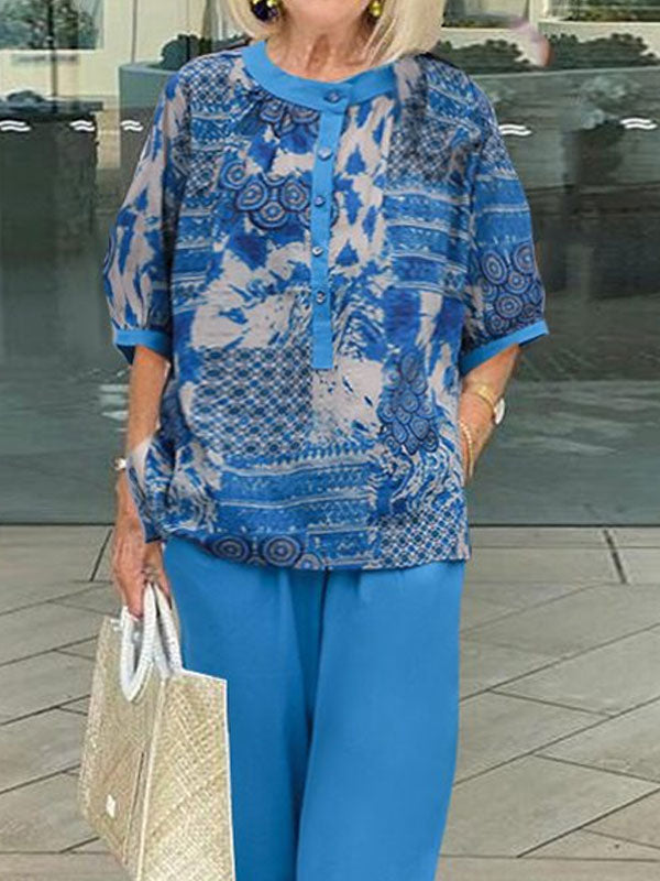 Ladies Exquisite Printed Top And Trousers Two-Piece Set