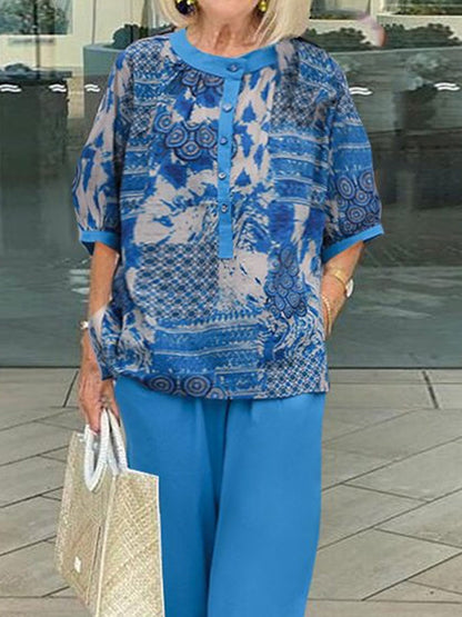 Ladies Exquisite Printed Top And Trousers Two-Piece Set