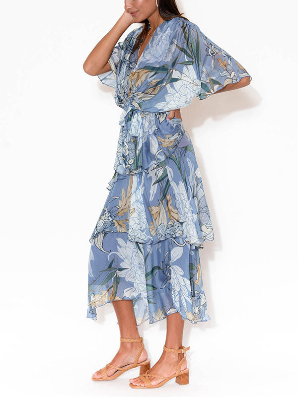 Comfortable Printed Tiered Chiffon Women's Dress