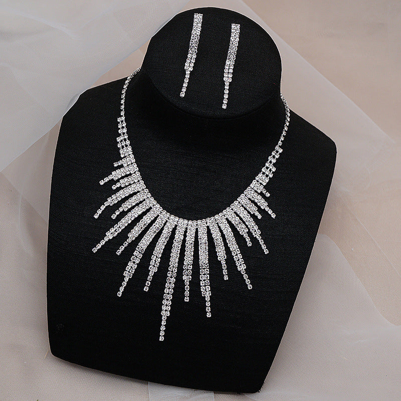 Rhinestone Simple Necklace Earring Set Chain