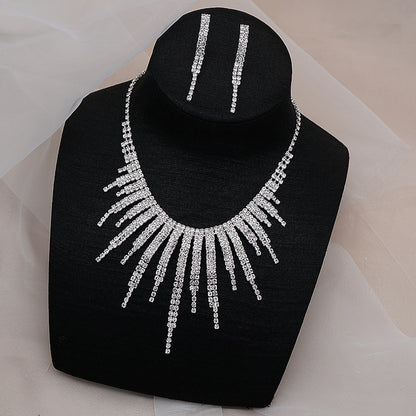 Rhinestone Simple Necklace Earring Set Chain