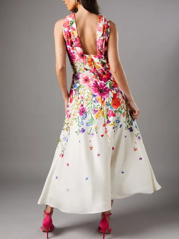 Gradual Floral Sleeveless Satin Maxi Dress