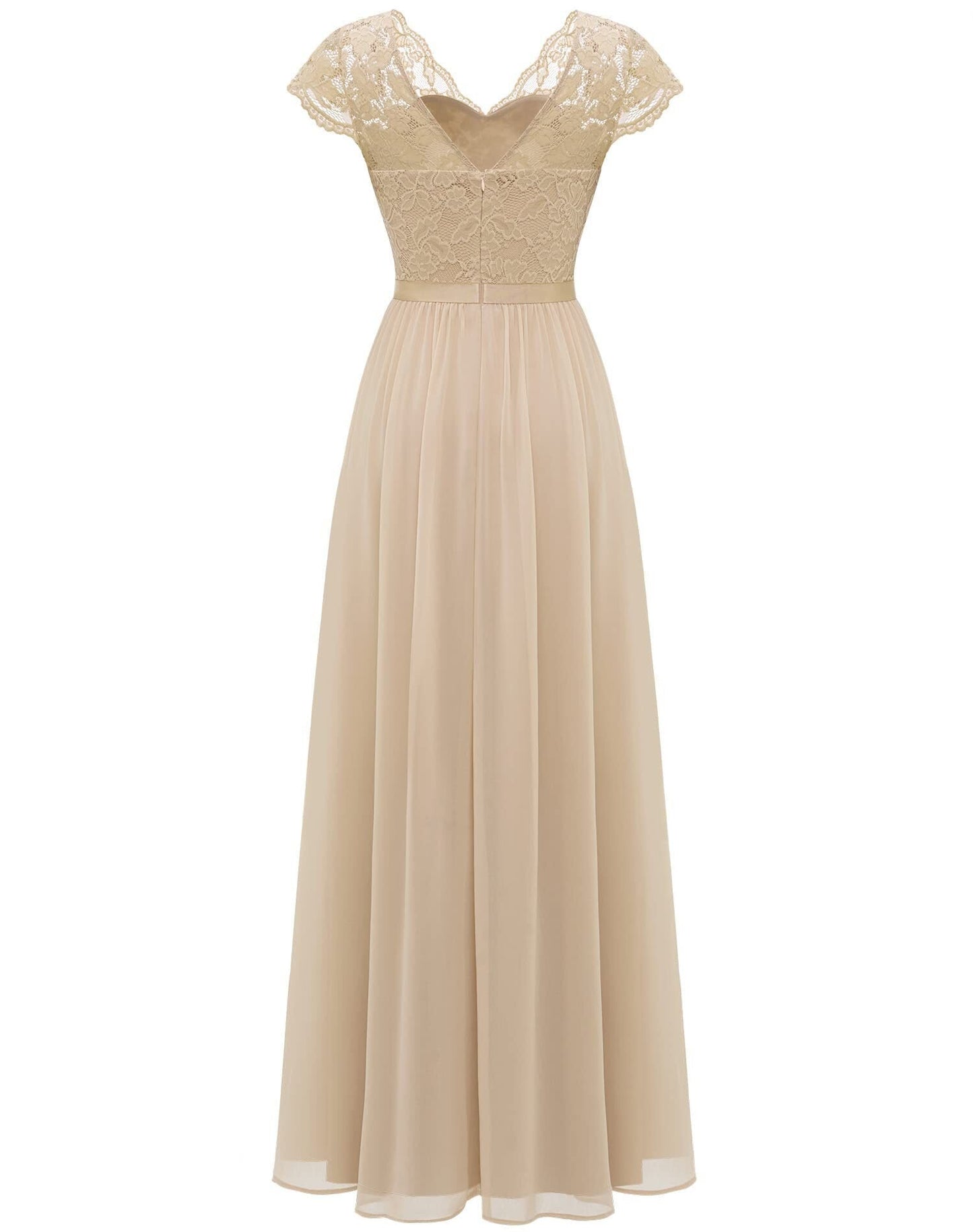 loveedsTM- Women&#39;s Elegant Vintage V Neck 3/4 Sleeve Floral Lace Chiffon Wedding Bridesmaid Maxi Dress Long Formal Dresses