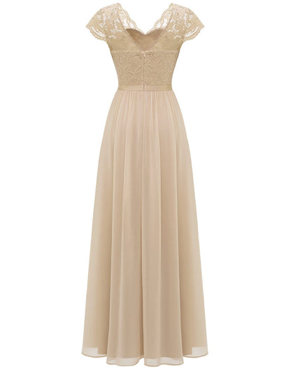 loveedsTM- Women&#39;s Elegant Vintage V Neck 3/4 Sleeve Floral Lace Chiffon Wedding Bridesmaid Maxi Dress Long Formal Dresses