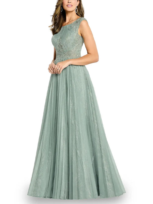 Round Neck Sleeveless Solid Color Lace Maxi Dress