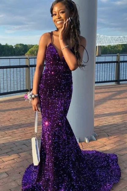 Purple Fashion Sexy Shiny Backless Long Floor Length Train Sequined Ball Gown, Evening Gown, Party Dress gh3927