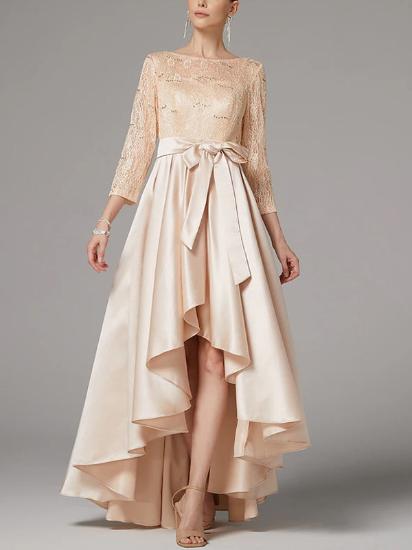 Round Neck Lace Solid Color Maxi Dress