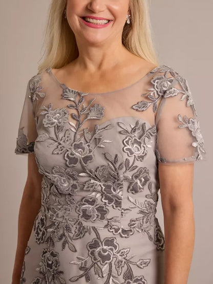 Round Neck Mesh Lace Maxi Dress