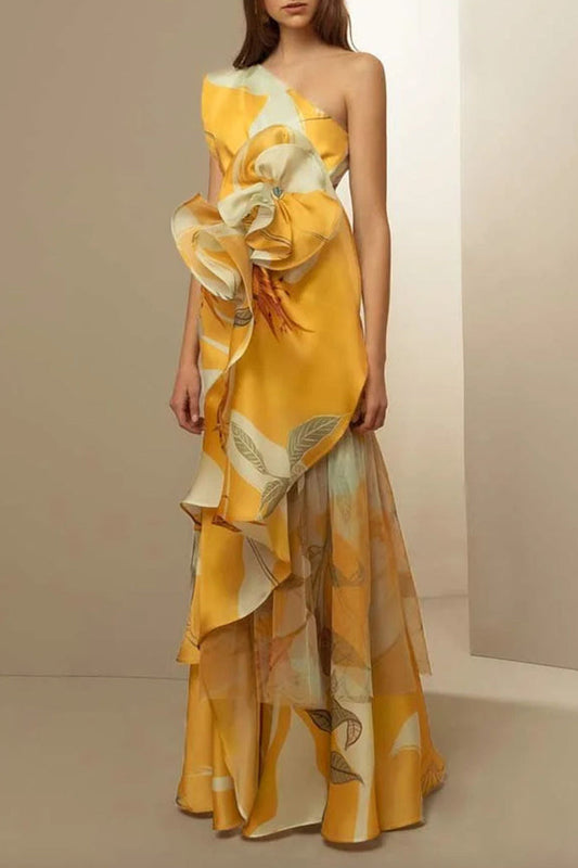loveedsTM-Elegant Floral Flounce Oblique Collar Evening Dresses