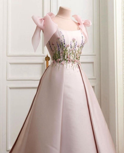 Pink Gorgeous Exquisite Floral Long Satin Formal Custom Prom Dress Evening Gown gh3147