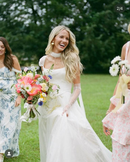 Simple Classic White A Line Strap Satin Tulle Long Prom Dress Wedding Dress SH3657