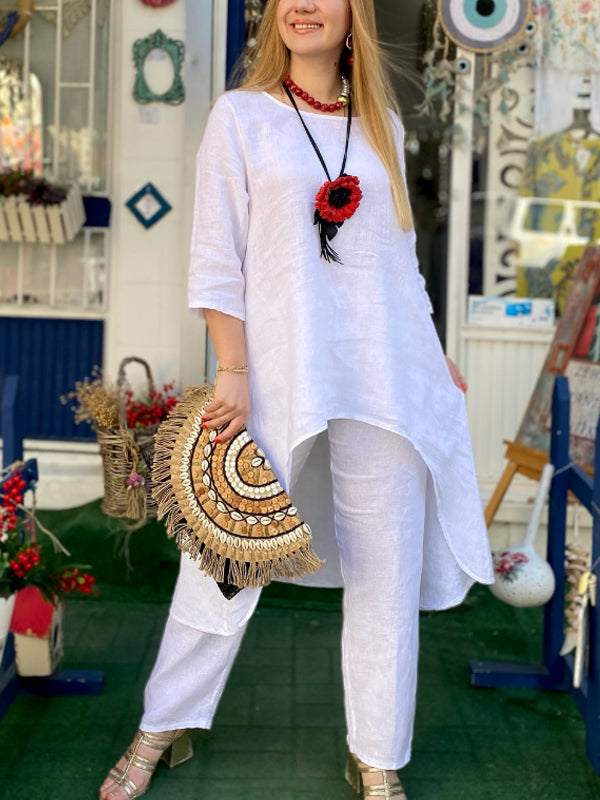 Women's Irregular Hem Cotton and Linen Suit