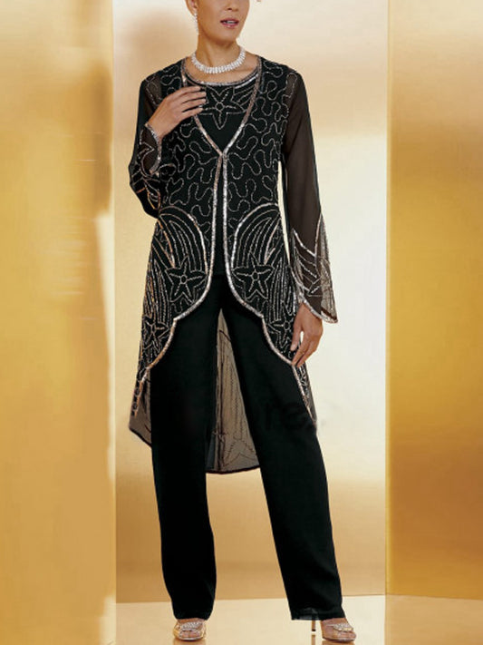 Printed Sequin Top Trousers Suit