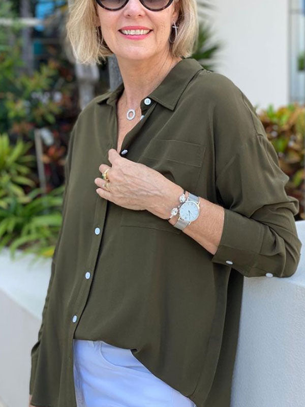 Pure Color Chiffon Daily Temperament Casual Ladies Shirt