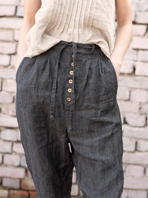 Solid Color Cotton And Linen Leggings