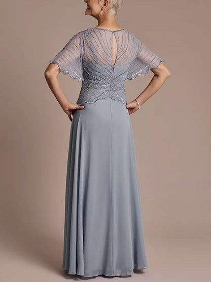 Beaded Peplum A-Line Dress with Scalloped Edge