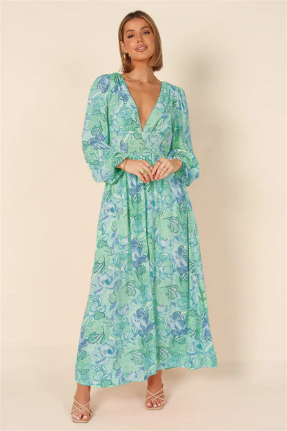 loveedsTM-Red Dot Print Boho Long Chiffon Summer Beach Elegant Midi Women's Dress Floral V-Neck Folds Ruffles Wrap Dresses Split Vestidos