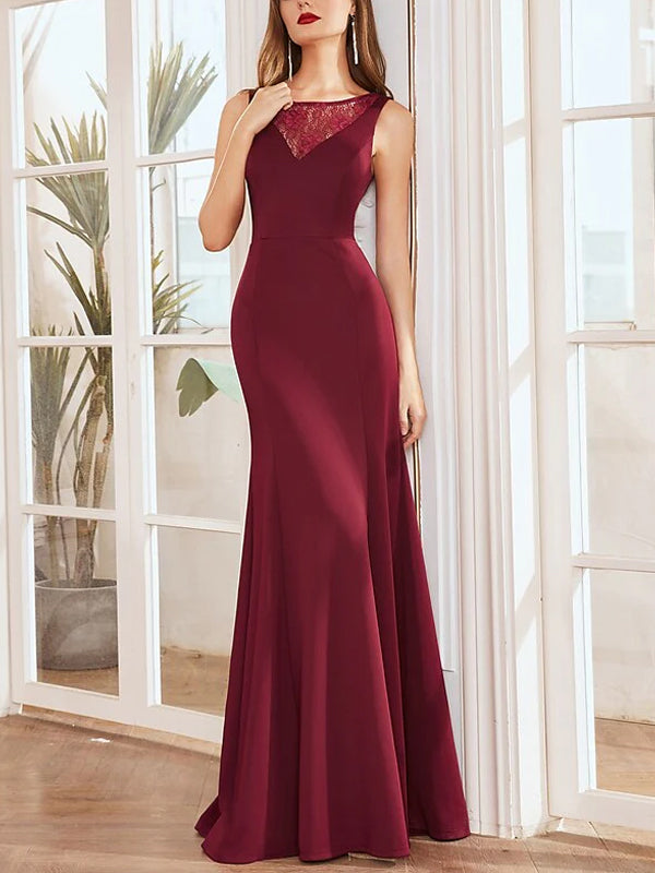 Round Neck Solid Color Lace Maxi Dress