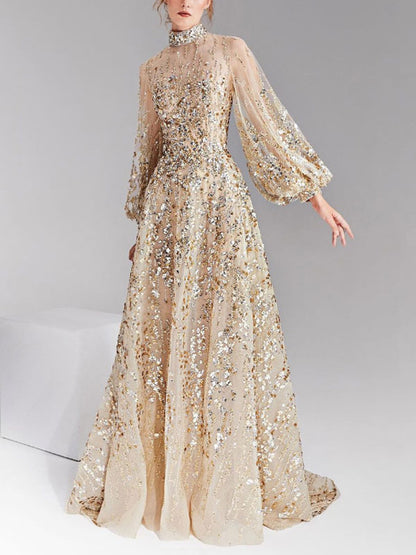 Sequins Bubble Sleeve Elegant Women's Dress