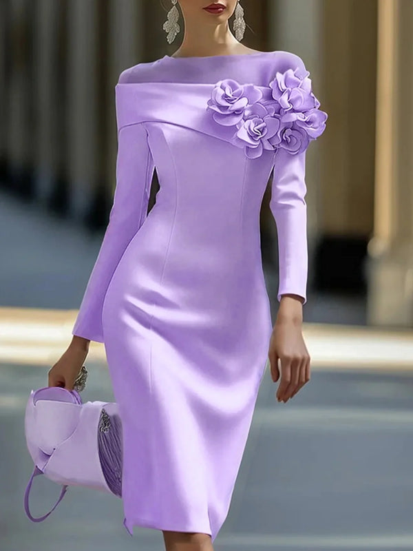 Elegant 3D Floral Crew Neck Formal Dress