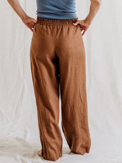 Solid Color Cotton And Linen Trousers