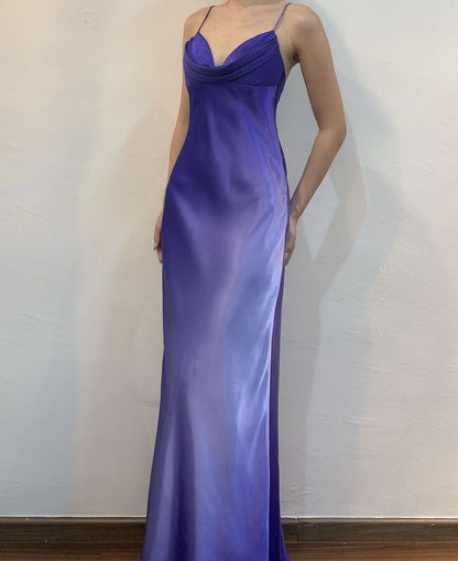 Purple Gradient Spaghetti Strap Simple Tulle Ball Gown Evening Dress Party Dress gh3220