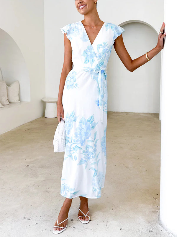 Gentle Lace-up Light Print Women's Dress