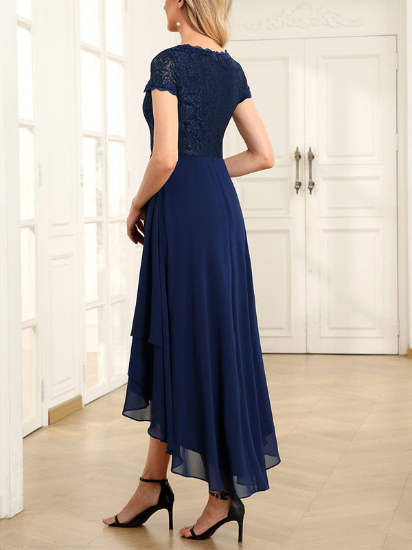 V-neck Lace Solid Color Midi Dress