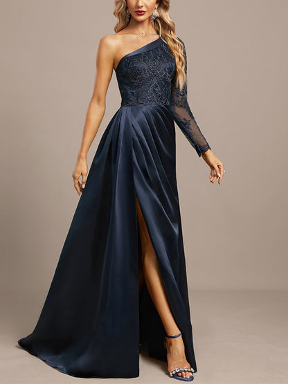 Off-shoulder Lace Solid Color Maxi Dress