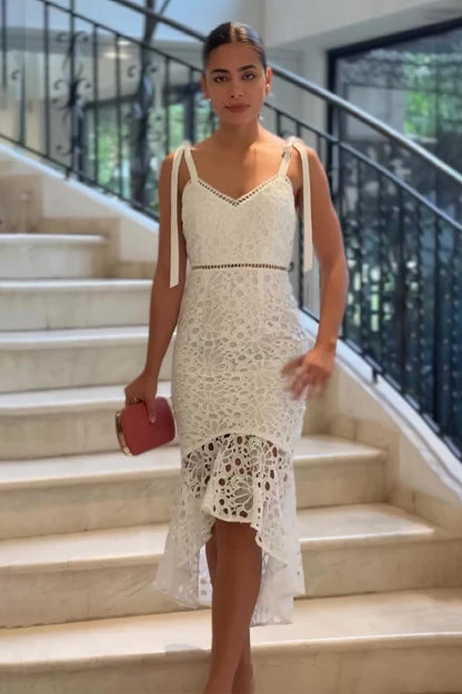 loveedsTM-Niche sexy V-neck suspender dress high-grade lace long skirt