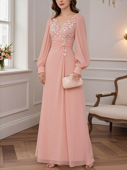 Chiffon Elegant Puff Sleeve Women's Dress