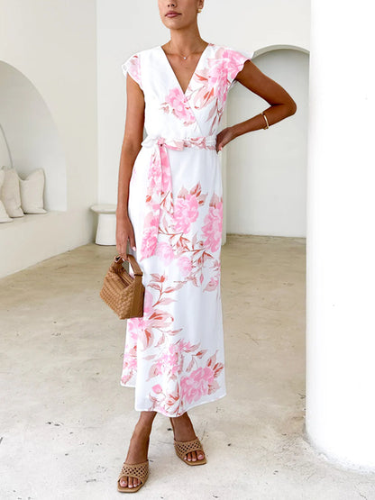 Gentle Lace-up Light Print Women's Dress