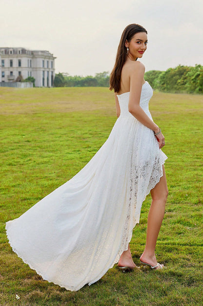 loveedsTM-Casual Strapless Lace Ruffle Holiday Dress