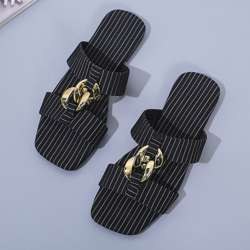 Stitched twine solid color flat-heel ladies sandals