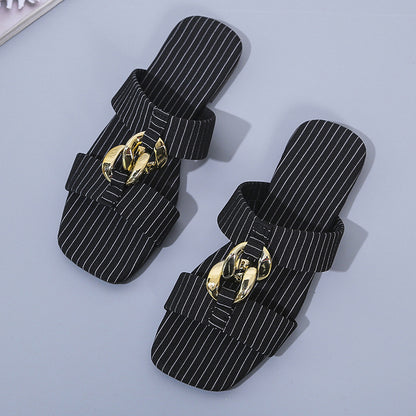 Stitched twine solid color flat-heel ladies sandals