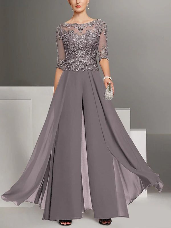 Round Neck Lace Solid Color Jumpsuit