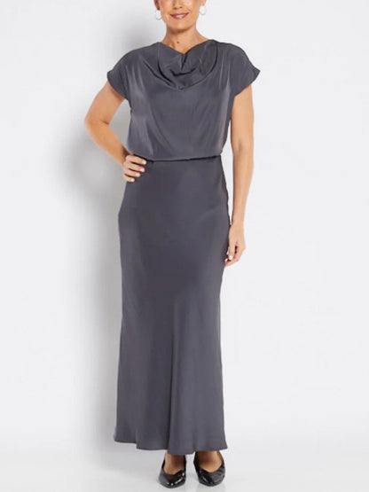 Round Neck Solid Color Top And Skirt Suit