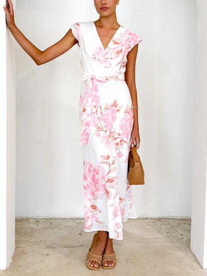 Gentle Lace-up Light Print Women's Dress