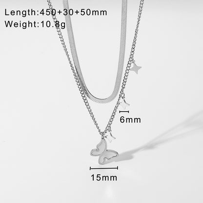Double layer flat snake white shell butterfly necklace