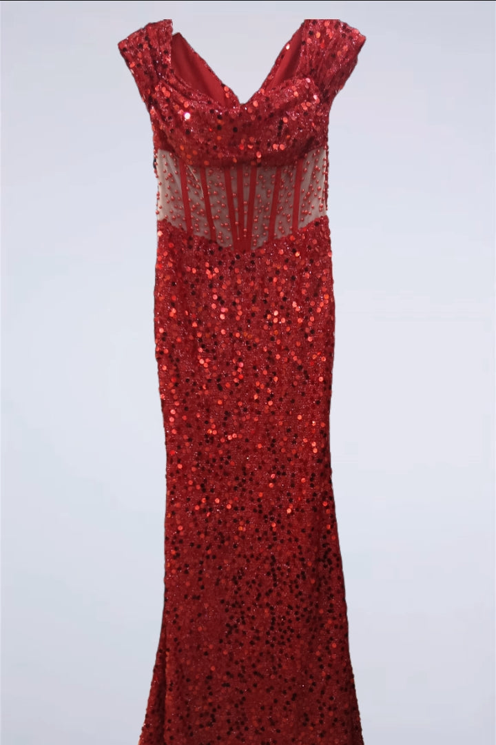 loveedsTM-One-shoulder pearl sequined slim fit dress-vx