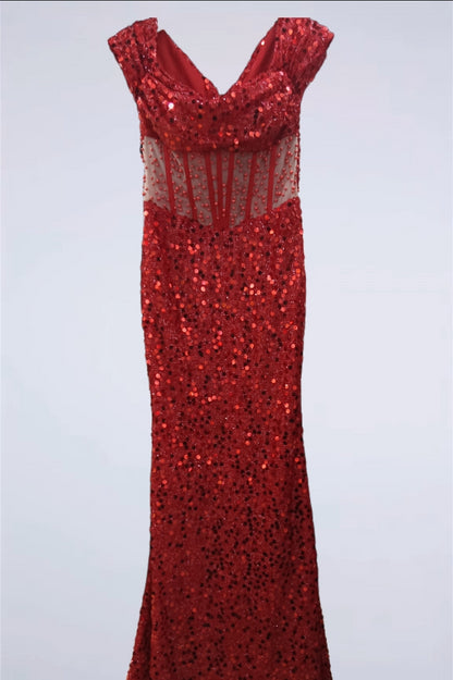 loveedsTM-One-shoulder pearl sequined slim fit dress-vx