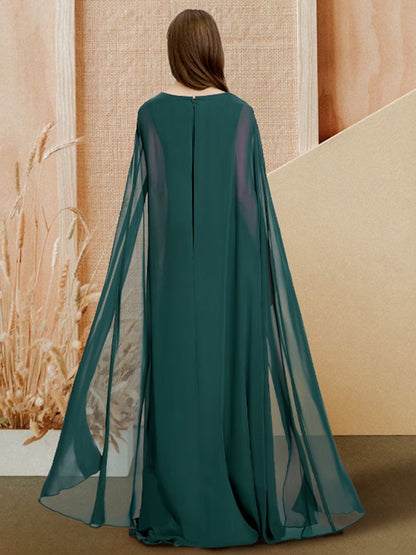 V-neck Solid Chiffon Maxi Dress