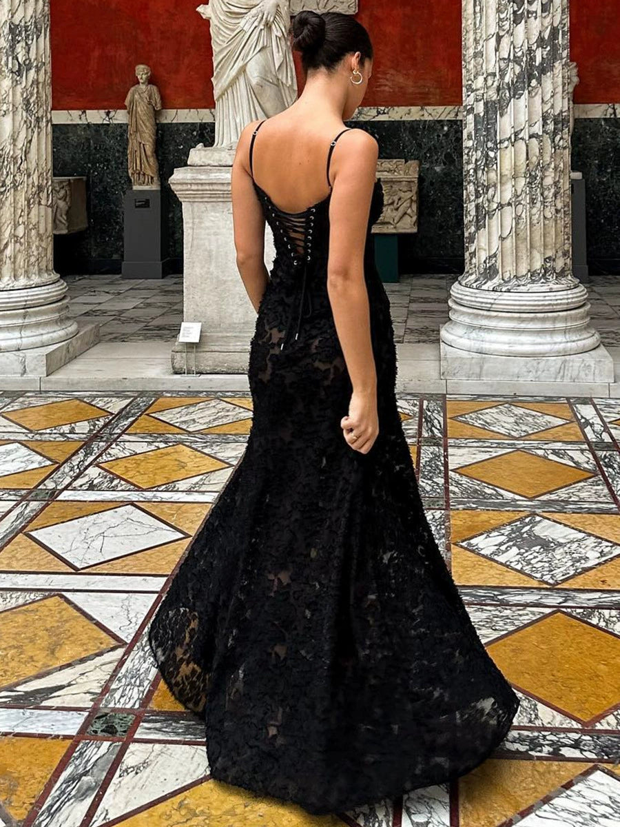 loveedsTM-Black see-through suspender skirt sexy backless long dress evening dress