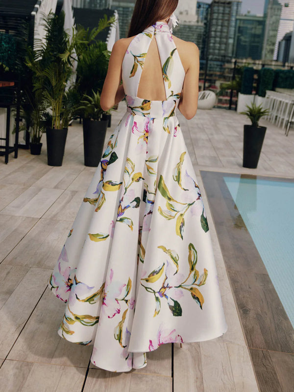 Stunning Backless Floral Temperament Midi Dress
