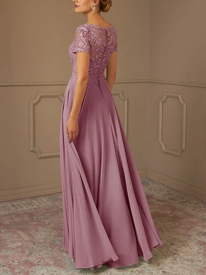 A-Line Boatneck Sequins Chiffon Floor-Length Dress