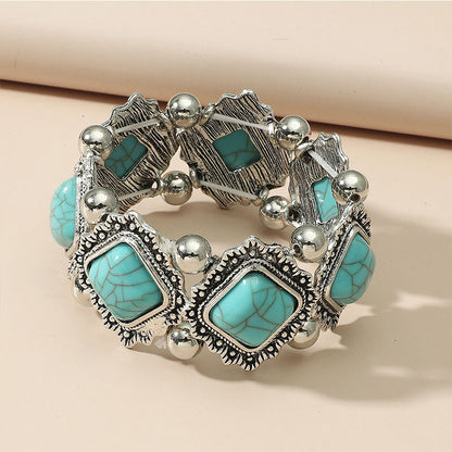 Personality Retro Geometric Turquoise Stretch Bracelet Women's Boho Bracelet