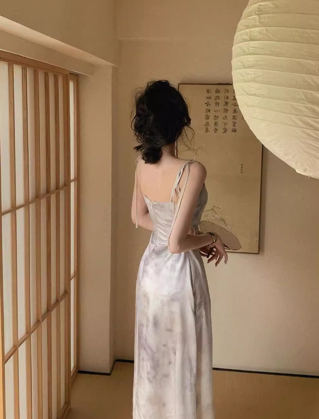 French lace-up suspenders sexy slim dress for women summer exposed waist hollow design skirt  ED0103