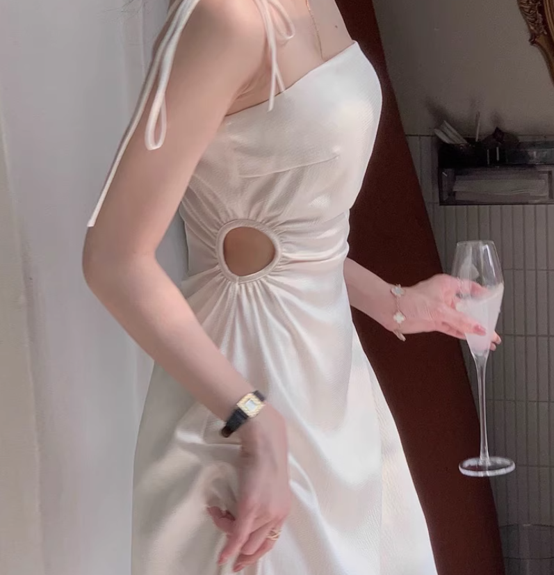 French lace-up suspenders sexy slim dress for women summer exposed waist hollow design skirt  ED0103