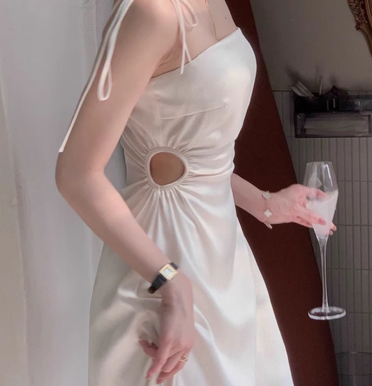 French lace-up suspenders sexy slim dress for women summer exposed waist hollow design skirt  ED0103