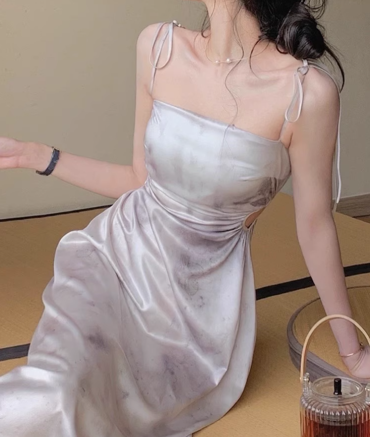 French lace-up suspenders sexy slim dress for women summer exposed waist hollow design skirt  ED0103